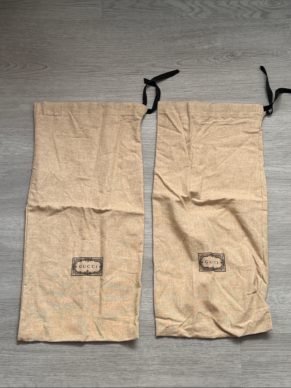 Gucci Beige Drawstring Shoe Dust Bags with Black Ties - Pair 2! New